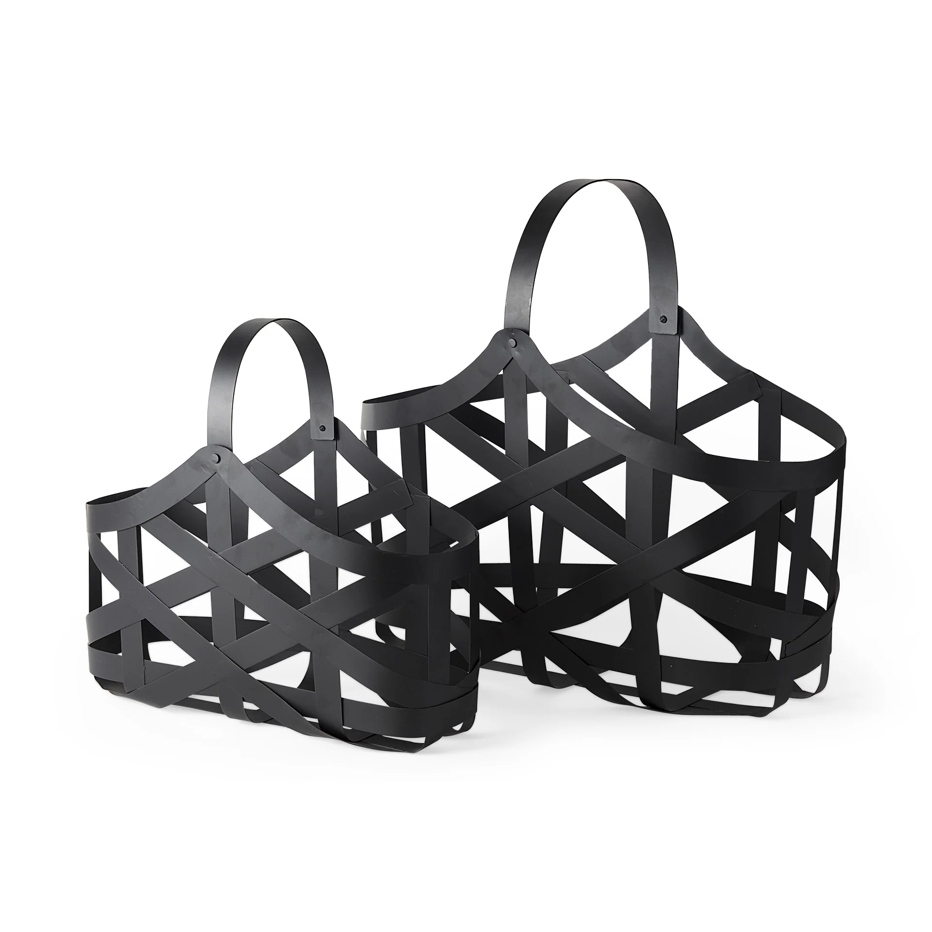Set of Two Black Geometric Metal Baskets By Homeroots - Image 2