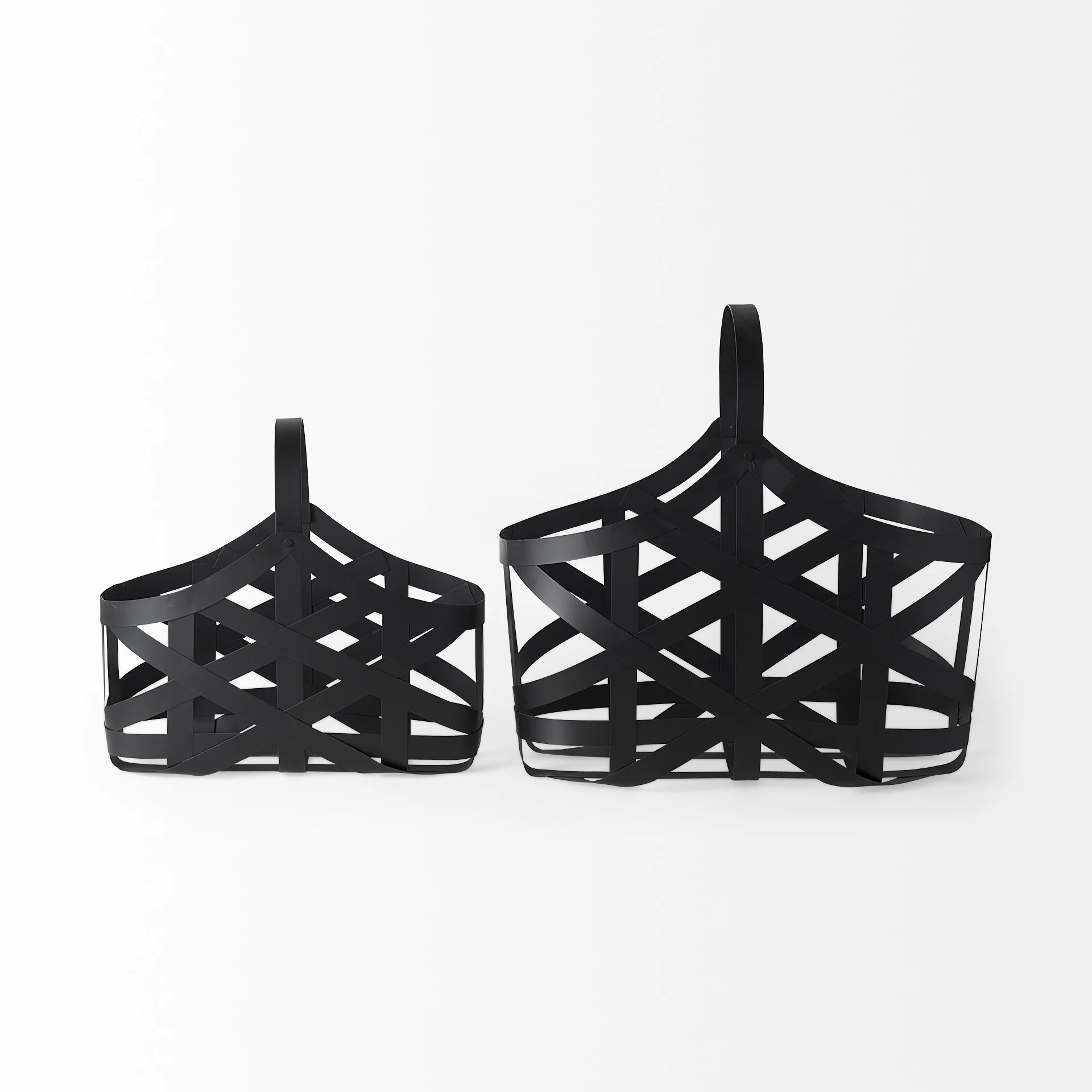 Set of Two Black Geometric Metal Baskets By Homeroots - Image 3
