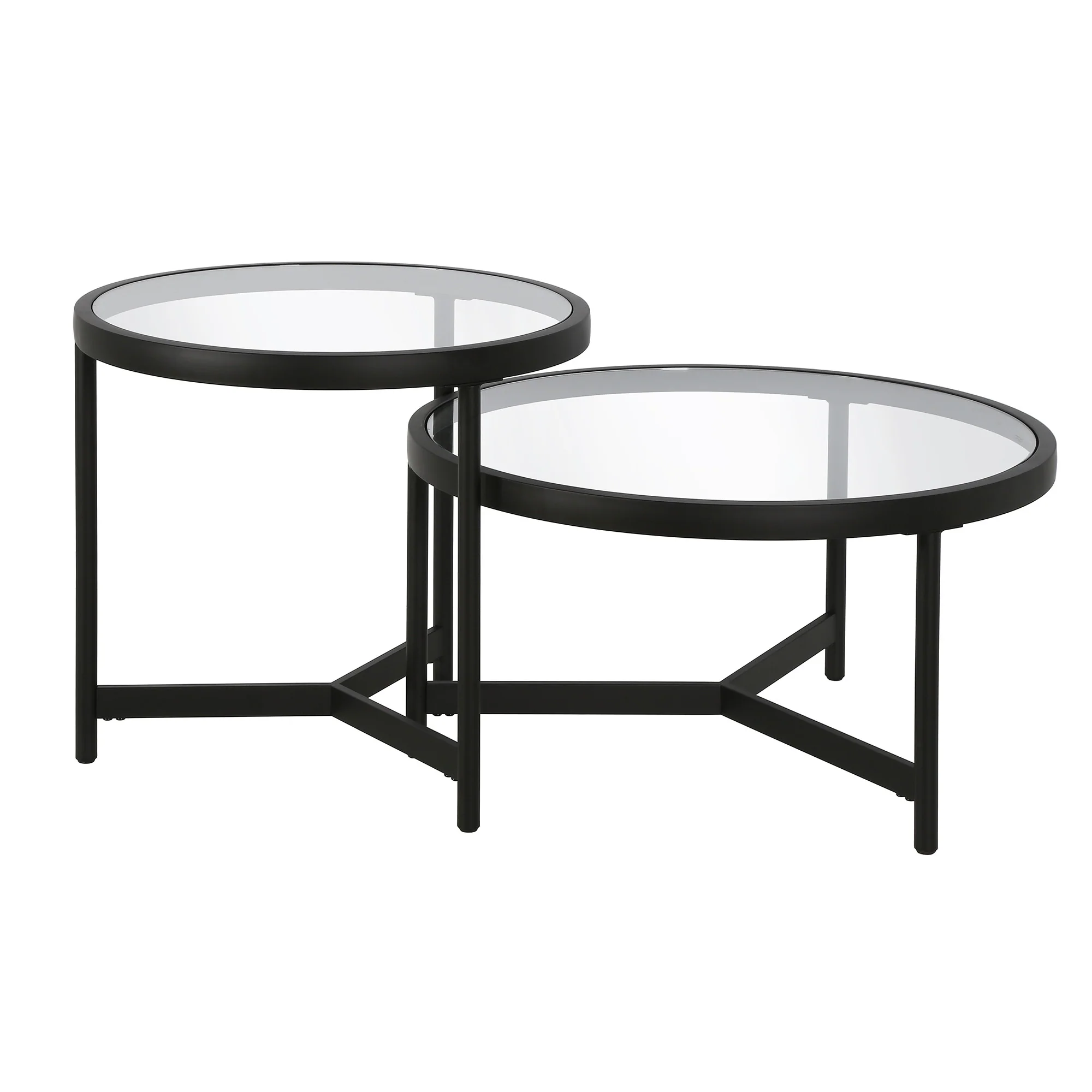 Set of Two Black Glass And Steel Round Nested Coffee Tables By Homeroots - Image 3