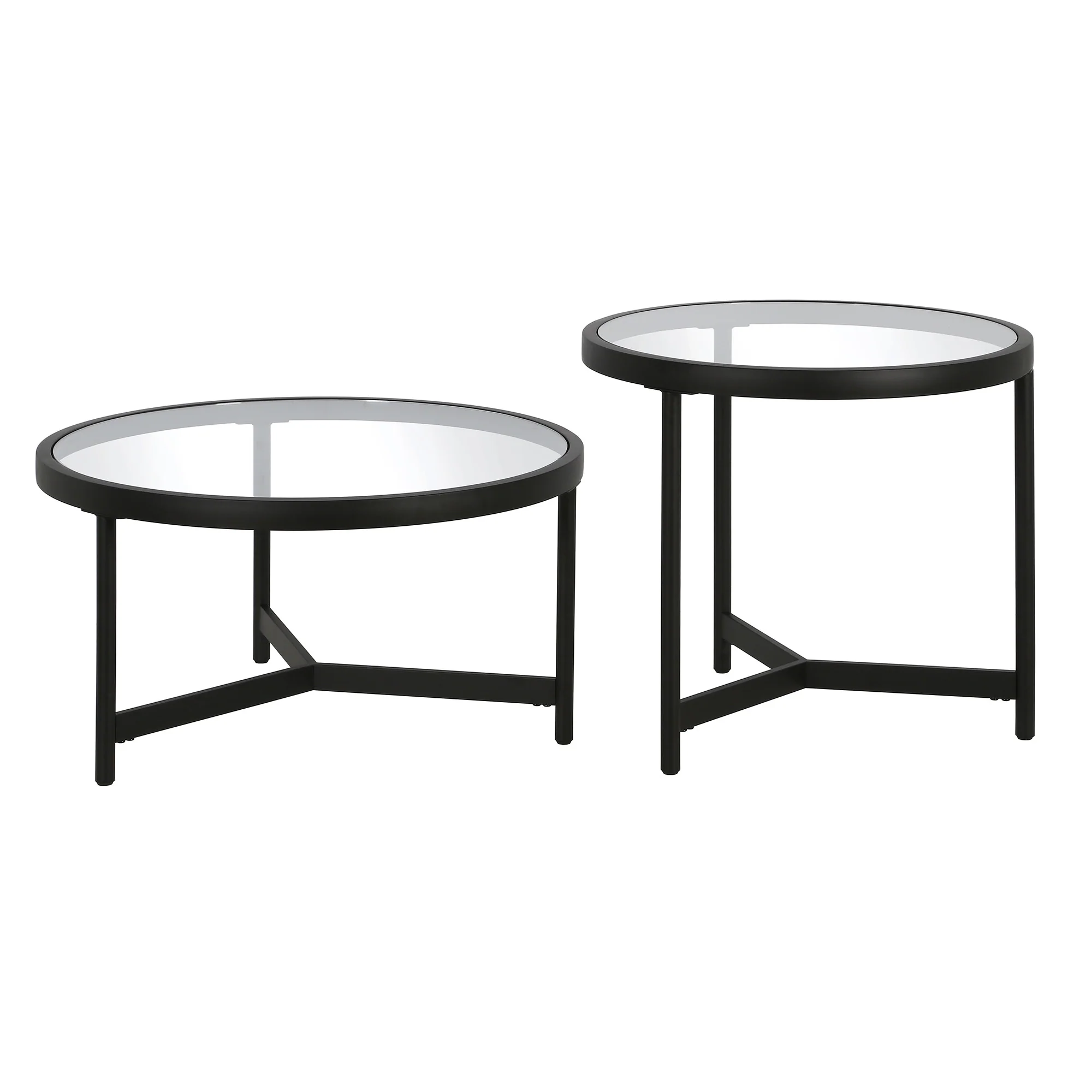 Set of Two Black Glass And Steel Round Nested Coffee Tables By Homeroots - Image 4
