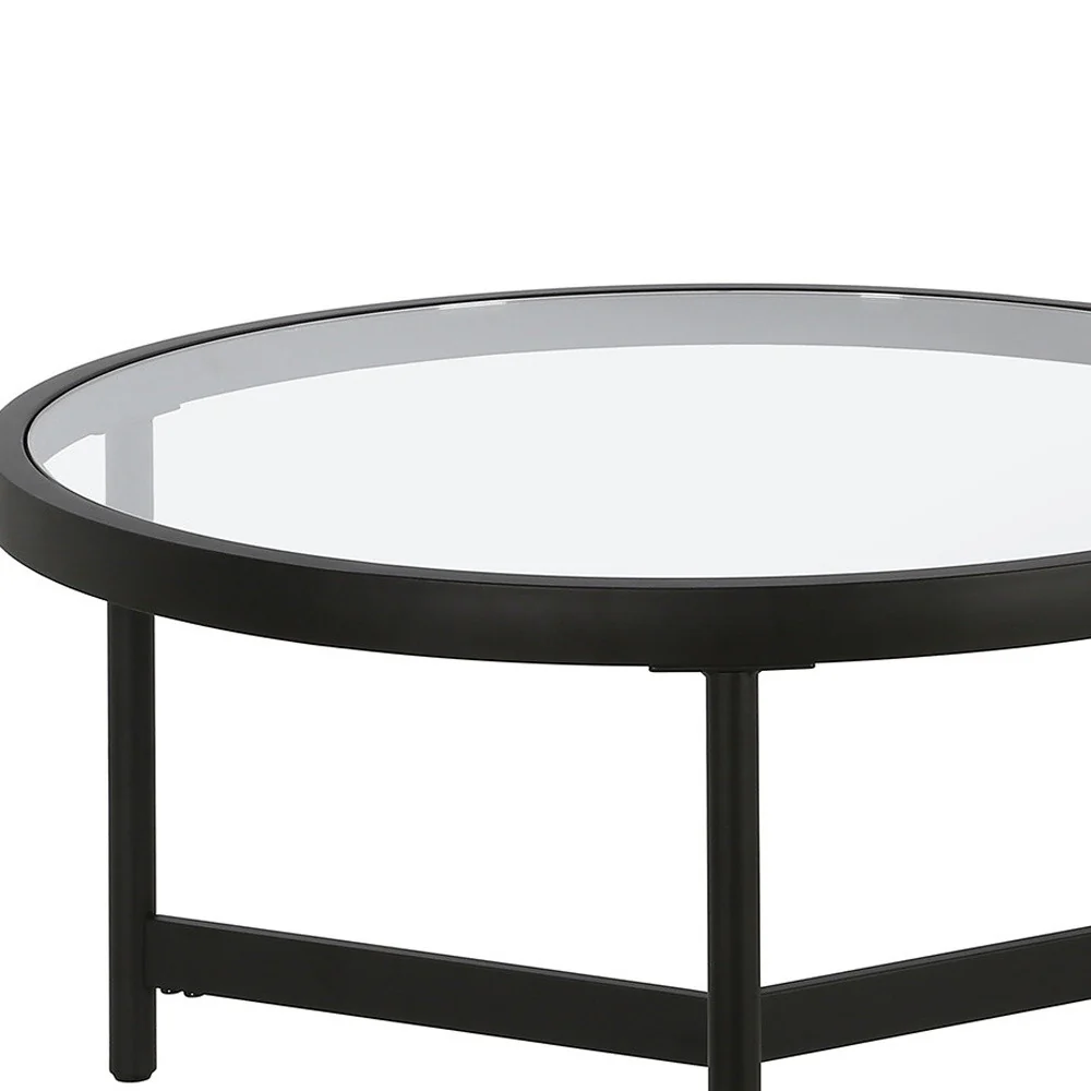 Set of Two Black Glass And Steel Round Nested Coffee Tables By Homeroots - Image 5