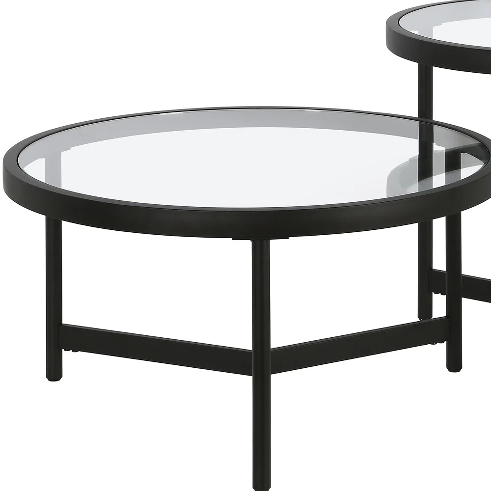 Set of Two Black Glass And Steel Round Nested Coffee Tables By Homeroots - Image 6