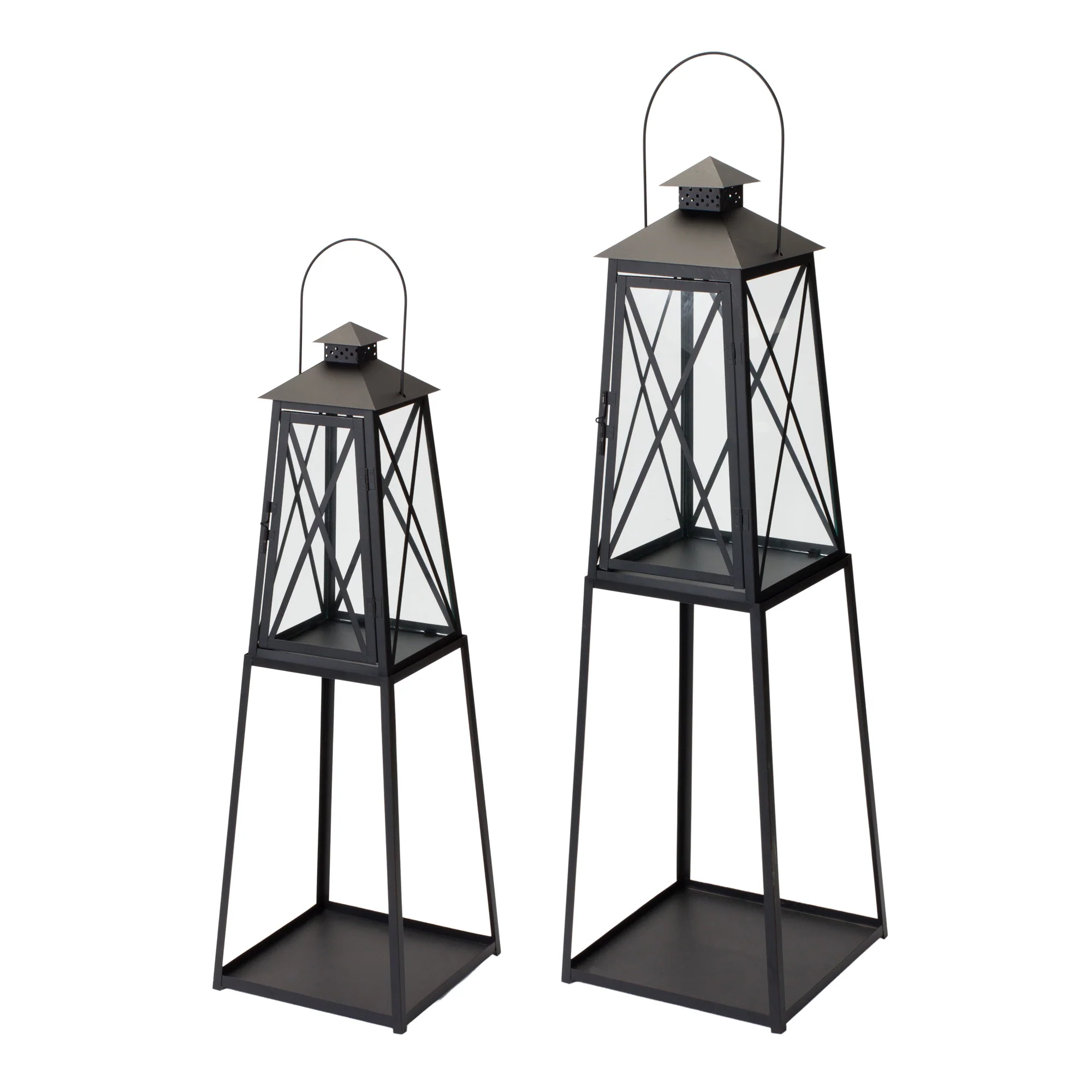 Set of Two Black Iron Ornate Tabletop Lantern Candle Holders By Homeroots - Image 3