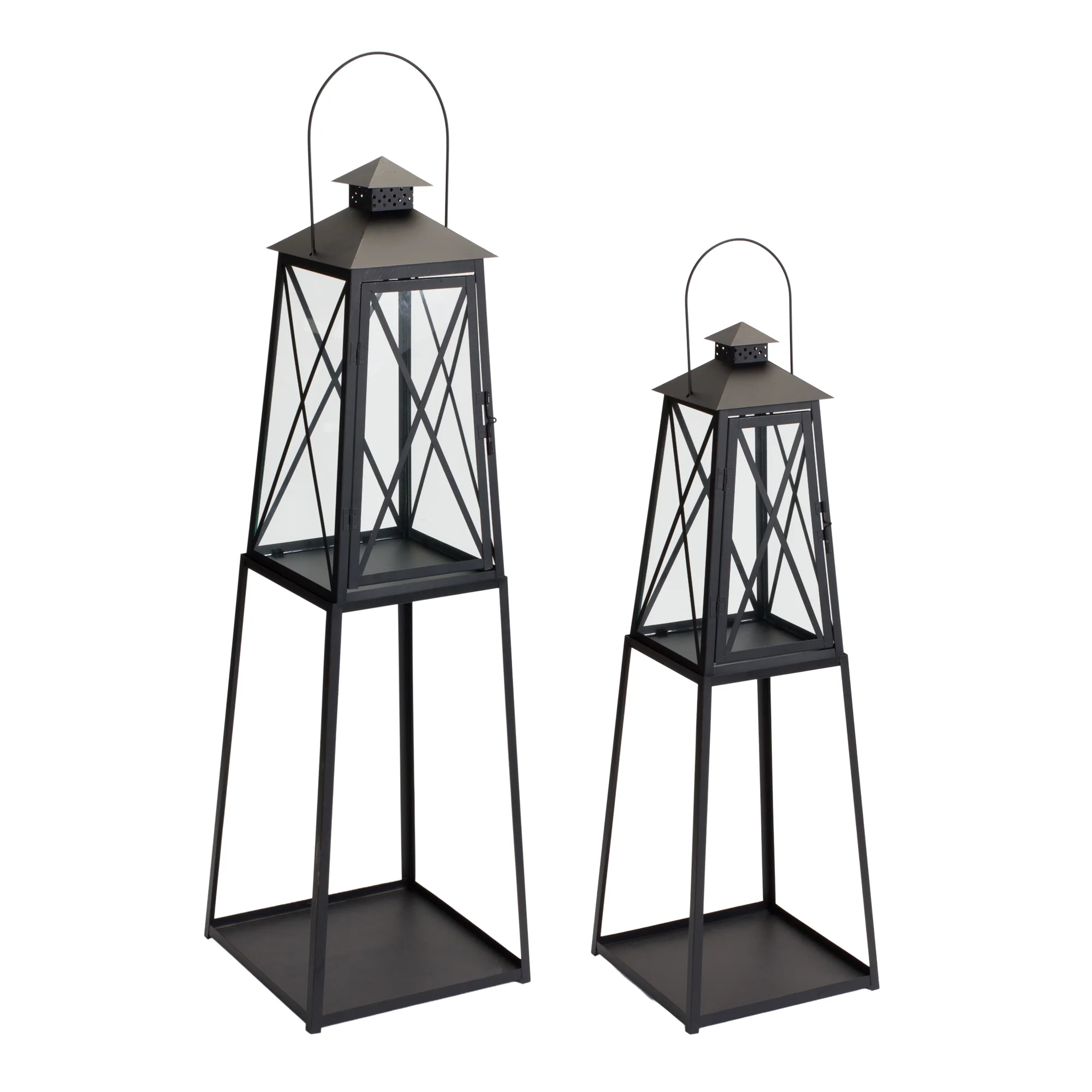 Set of Two Black Iron Ornate Tabletop Lantern Candle Holders By Homeroots - Image 4