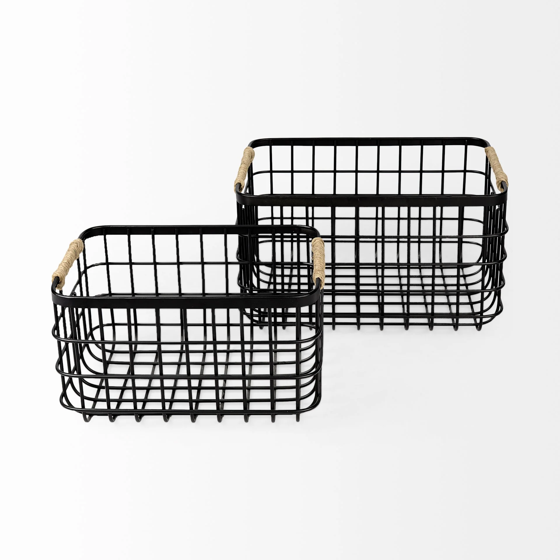 Set of Two Black Metal Baskets By Homeroots - Image 2