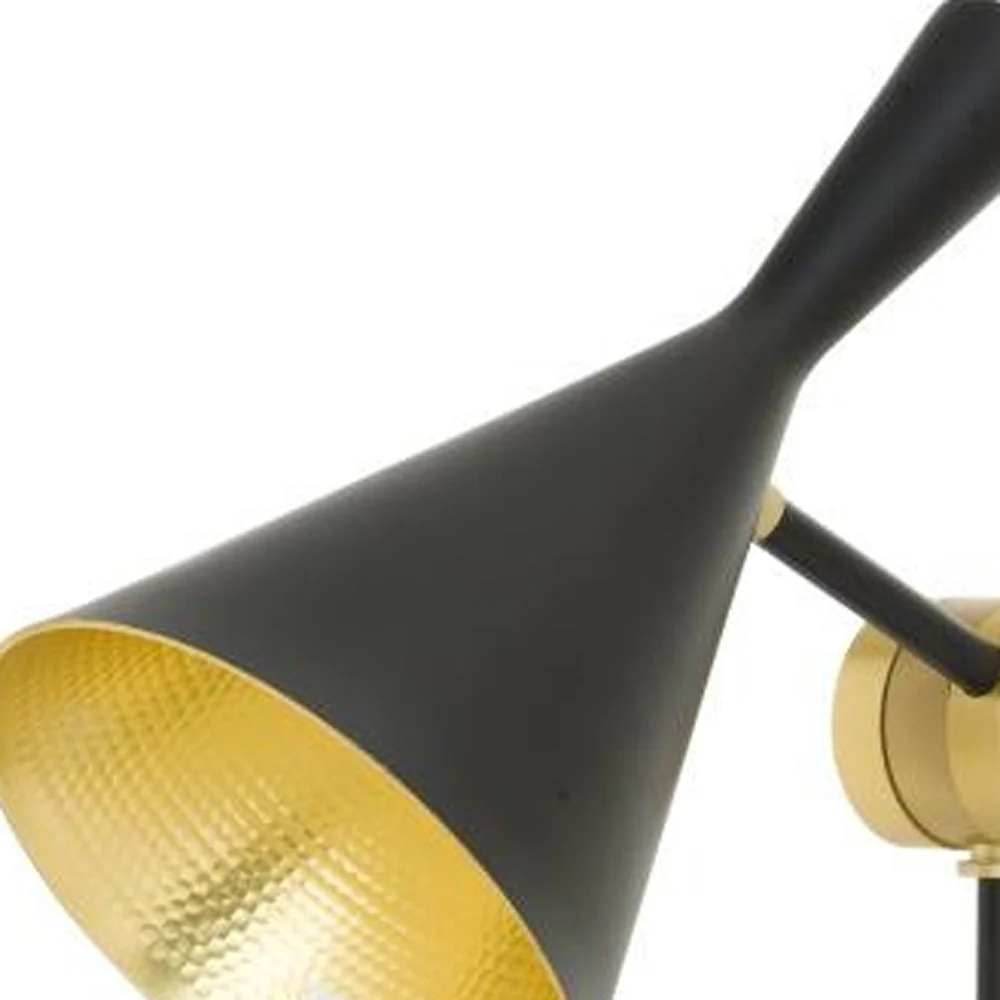Set of Two Black Metal Geometric Desk Table Lamps With Black and Gold Cone Shade By Homeroots - Image 3