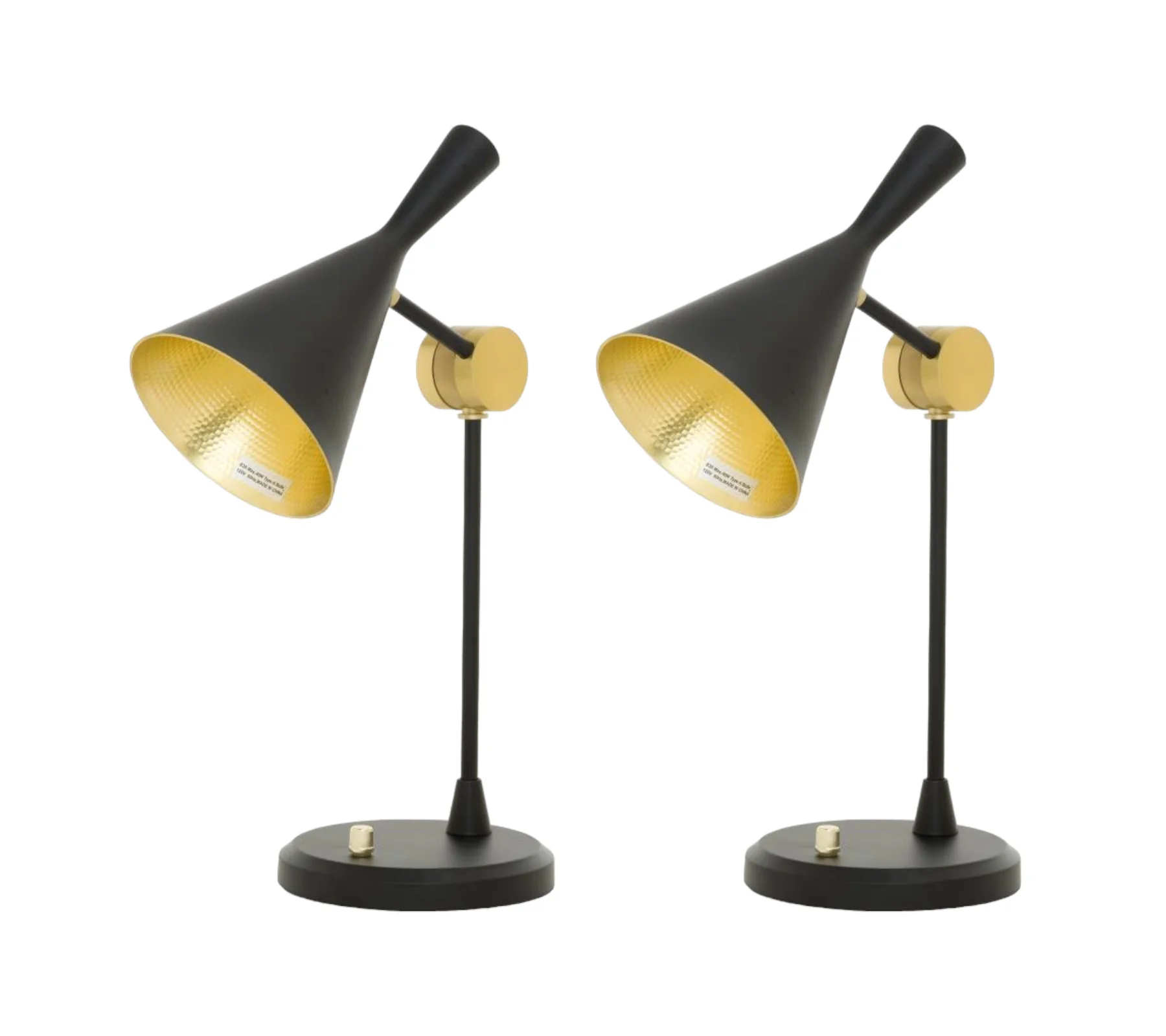 Set of Two Black Metal Geometric Desk Table Lamps With Black and Gold Cone Shade By Homeroots - Image 4