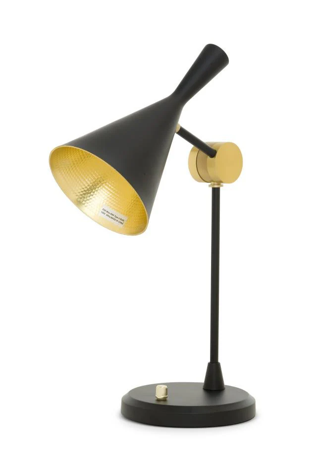 Set of Two Black Metal Geometric Desk Table Lamps With Black and Gold Cone Shade By Homeroots - Image 5