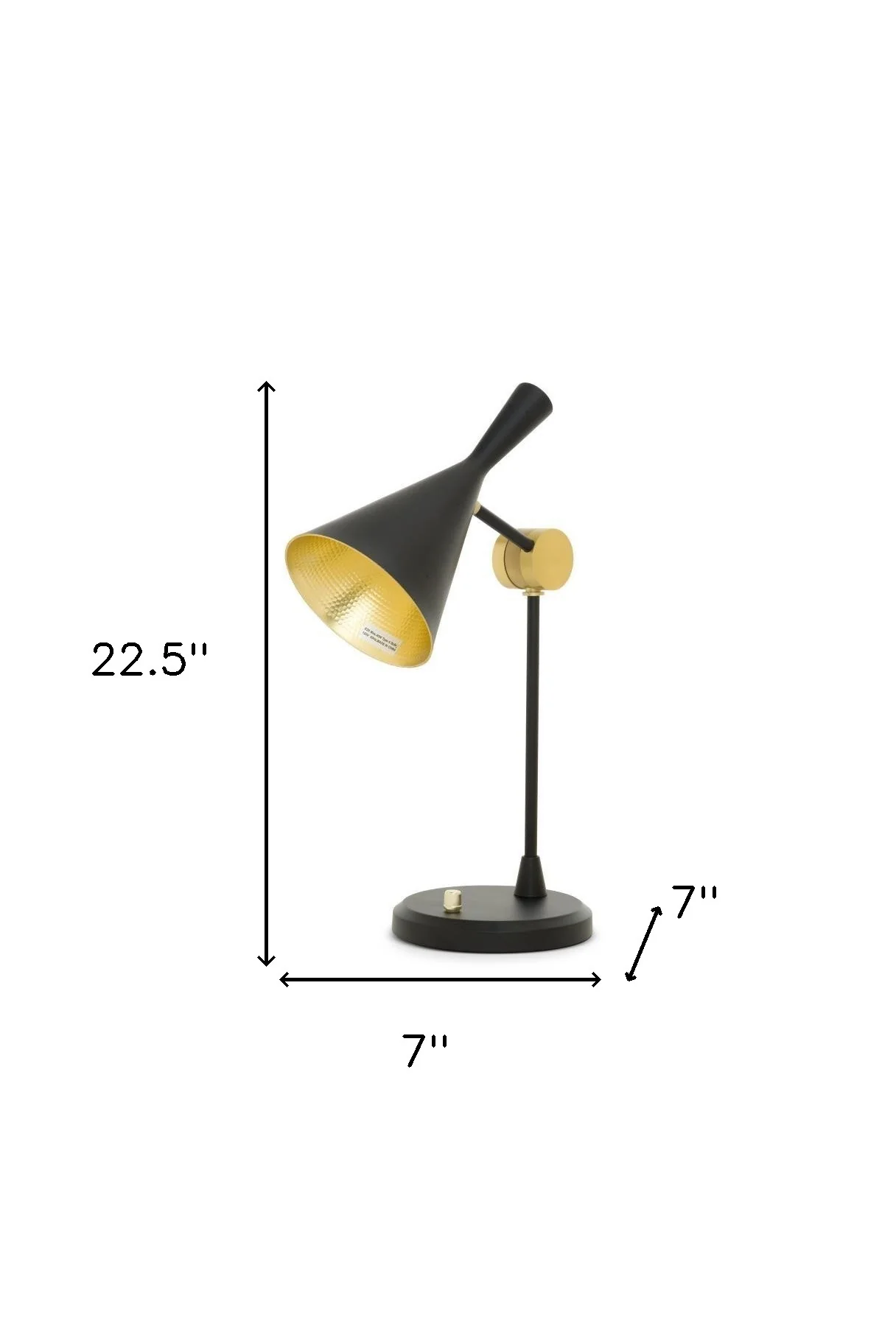 Set of Two Black Metal Geometric Desk Table Lamps With Black and Gold Cone Shade By Homeroots - Image 6