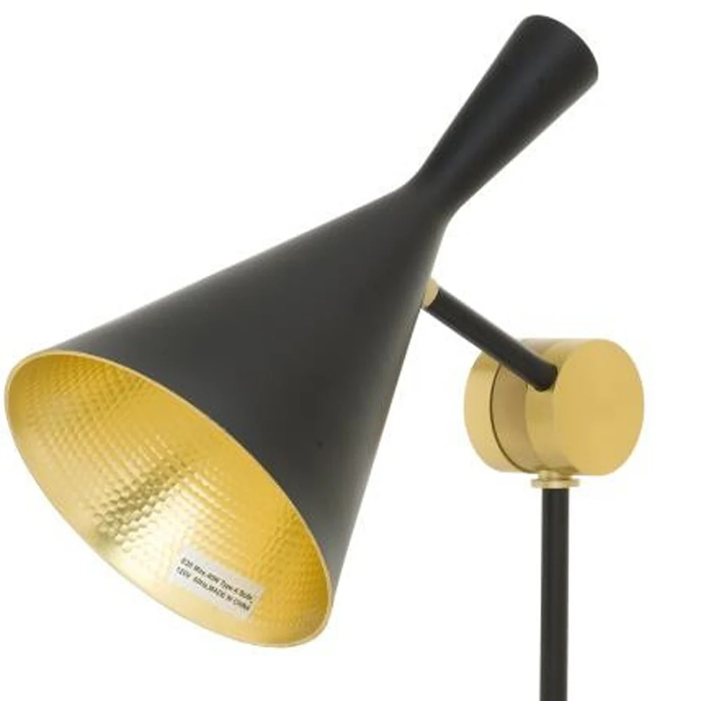 Set of Two Black Metal Geometric Desk Table Lamps With Black and Gold Cone Shade By Homeroots - Image 7