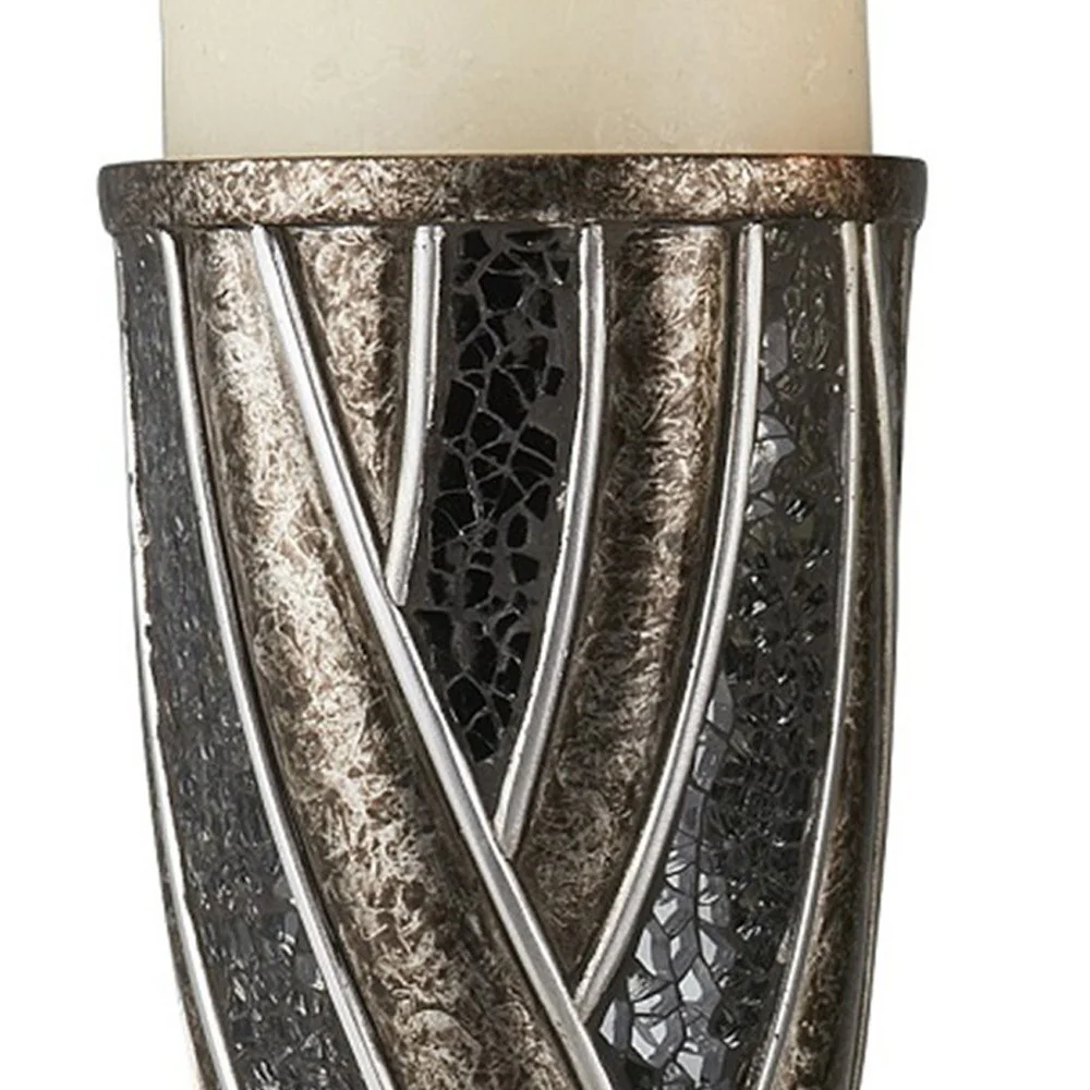 Set of Two Black Silver and Bronze Polyresin Abstract Centerpiece Pillar Candle Holders With Candle By Homeroots - Image 5