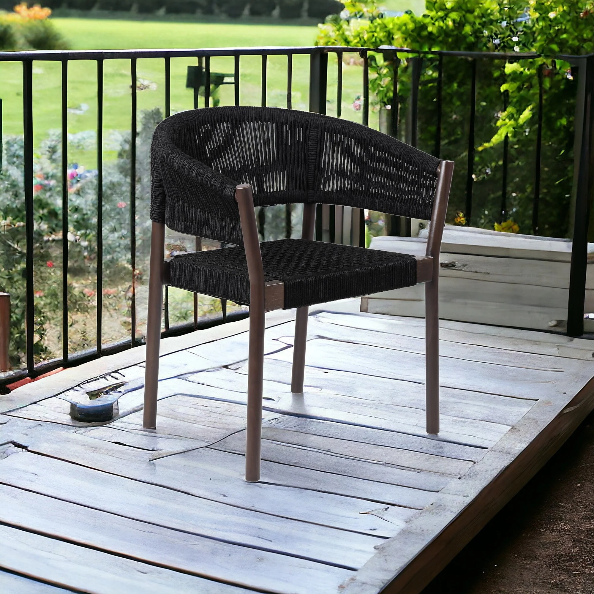 Set of Two Black Solid Wood Outdoor Dining Chair By Homeroots - Image 3