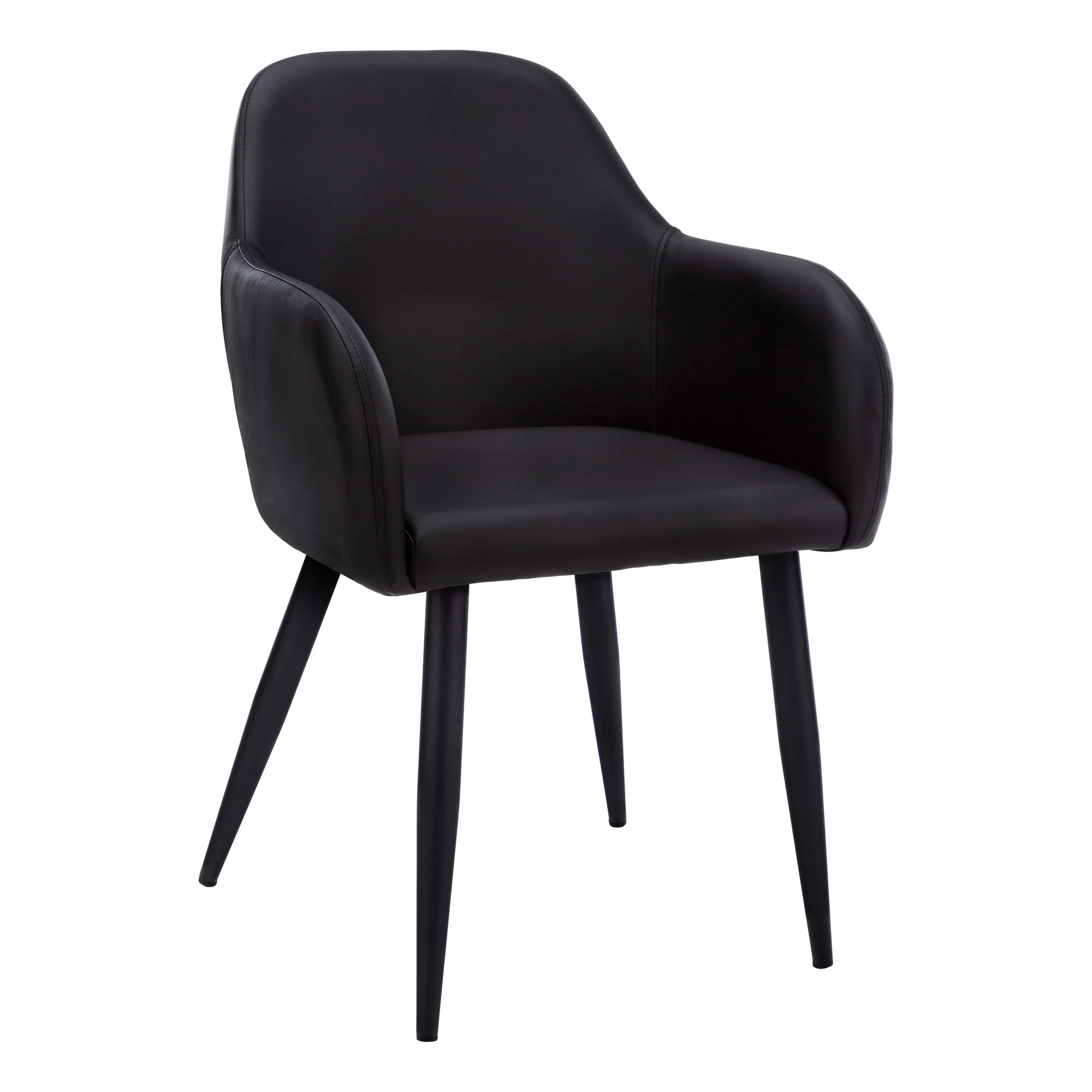 Set of Two Black Upholstered Faux Leather Dining Arm Chairs By Homeroots - Image 2