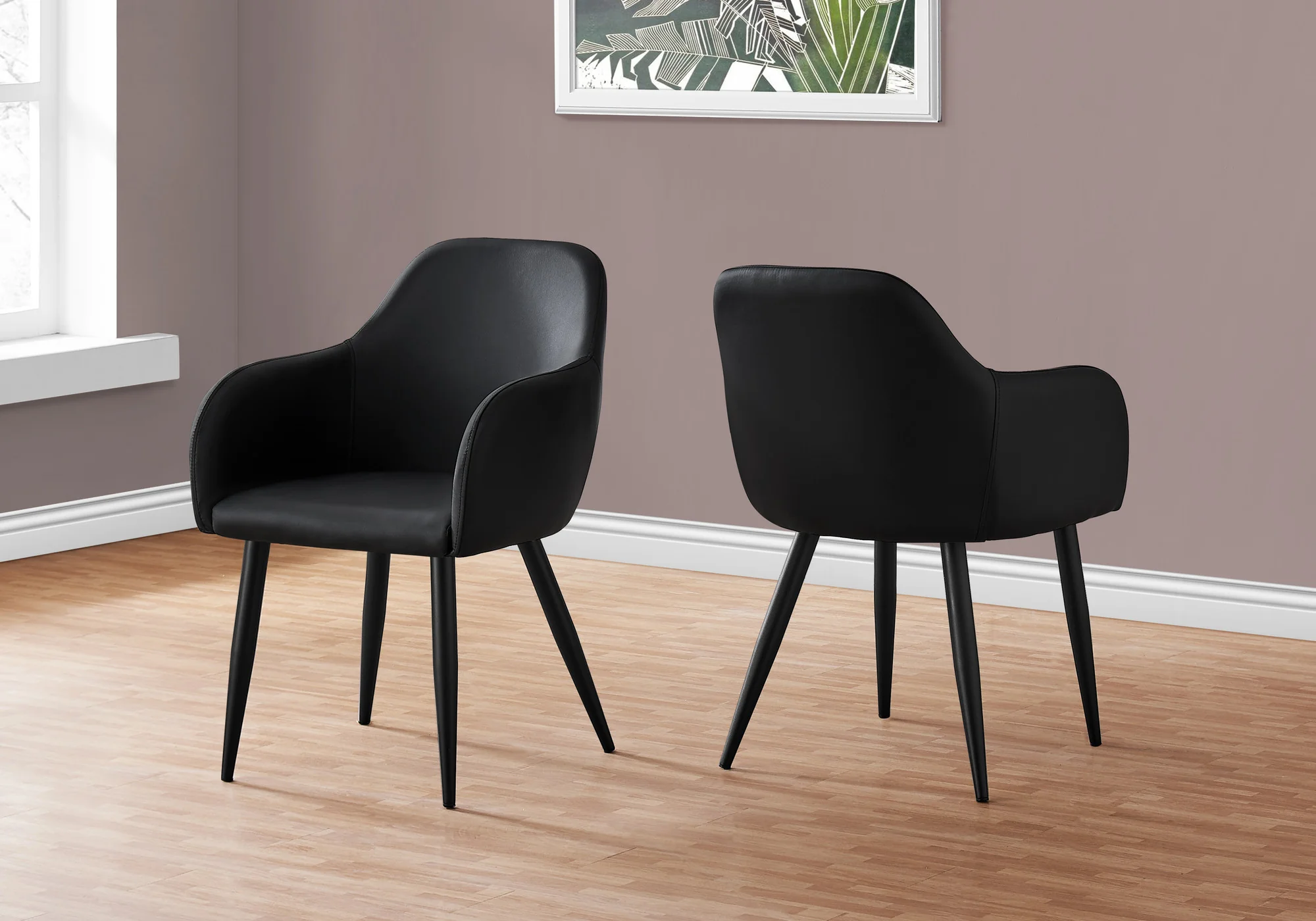 Set of Two Black Upholstered Faux Leather Dining Arm Chairs By Homeroots - Image 7