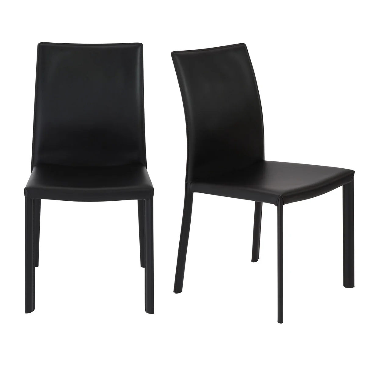 Set of Two Black Upholstered Leather Dining Side Chairs By Homeroots - Image 6