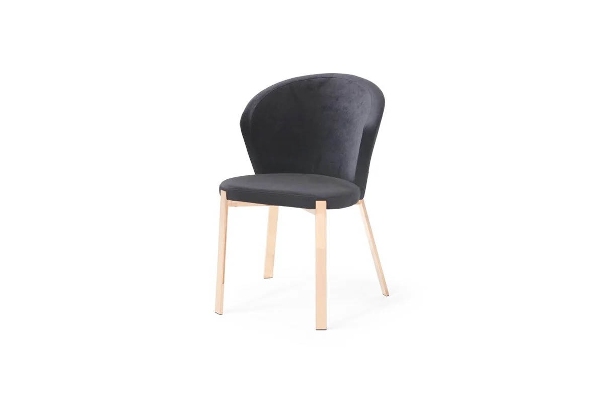 Set of Two Black Velvet Rosegold Dining Chairs By Homeroots - Image 3