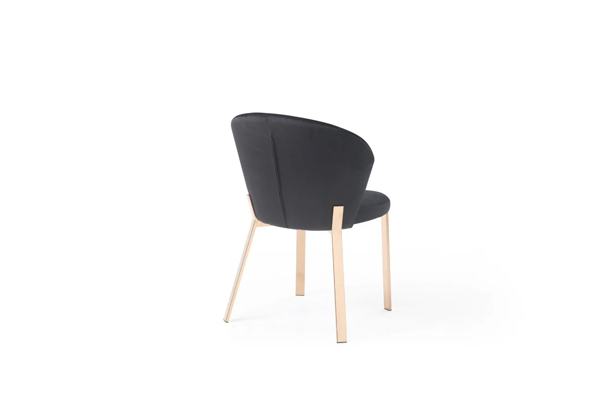 Set of Two Black Velvet Rosegold Dining Chairs By Homeroots - Image 5