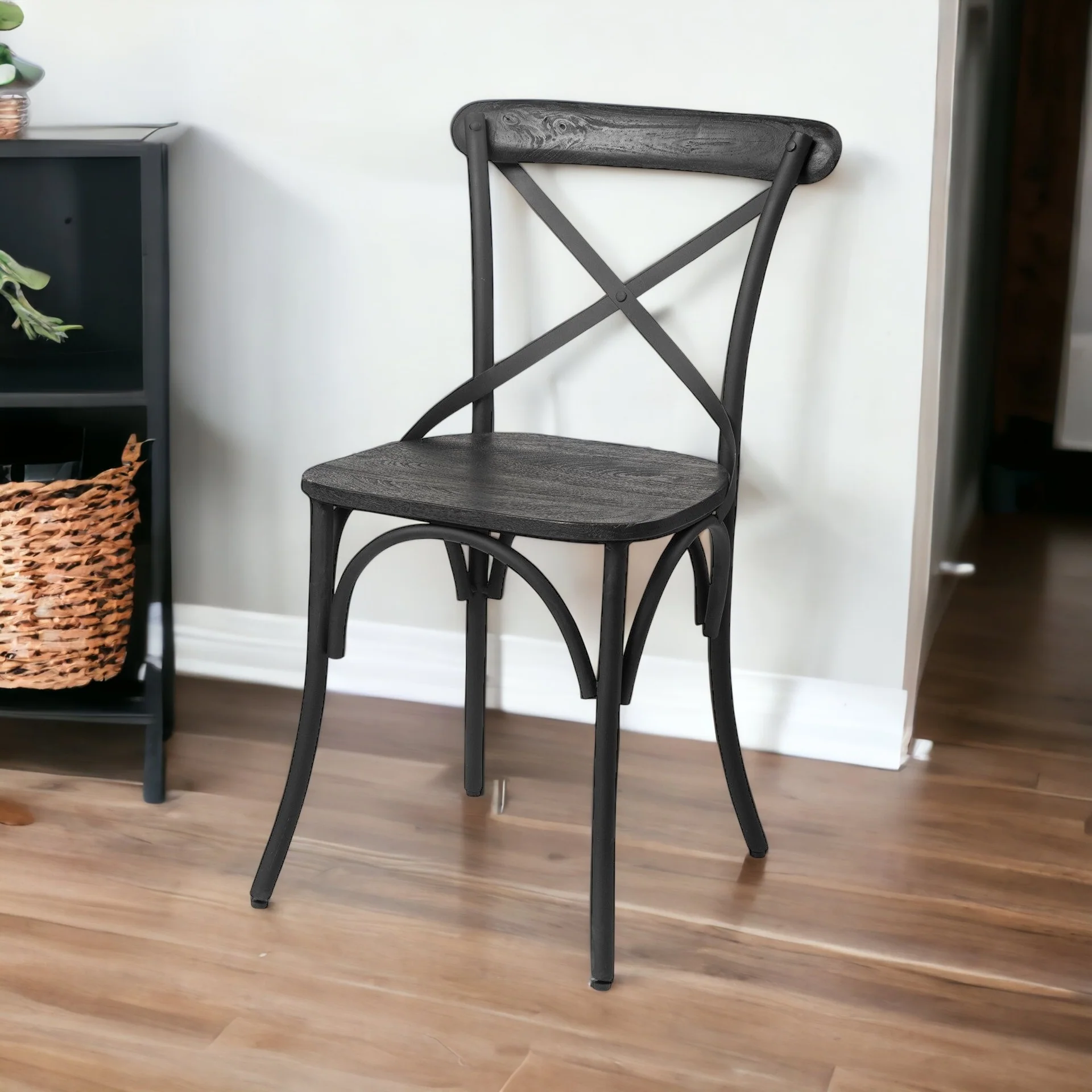 Set Of Two Black Wood Cross Back Side Chairs By Homeroots - Image 2