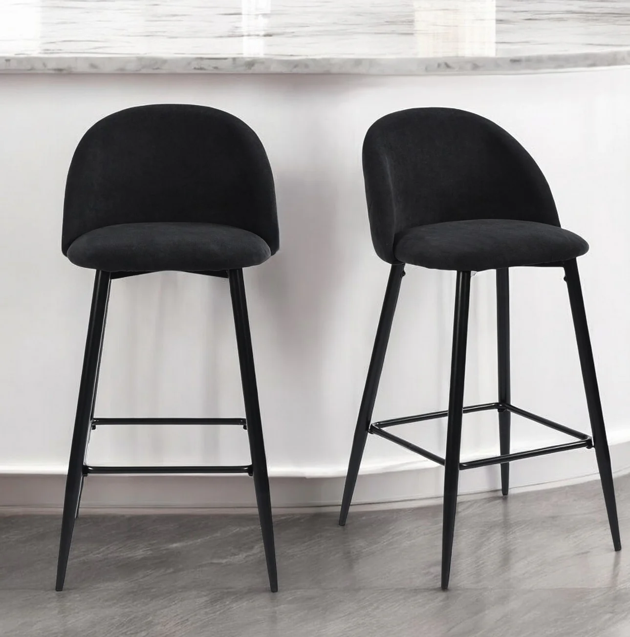 Set of Two Blue And Black Steel Low Back Counter Height Bar Chairs By Homeroots - Image 6