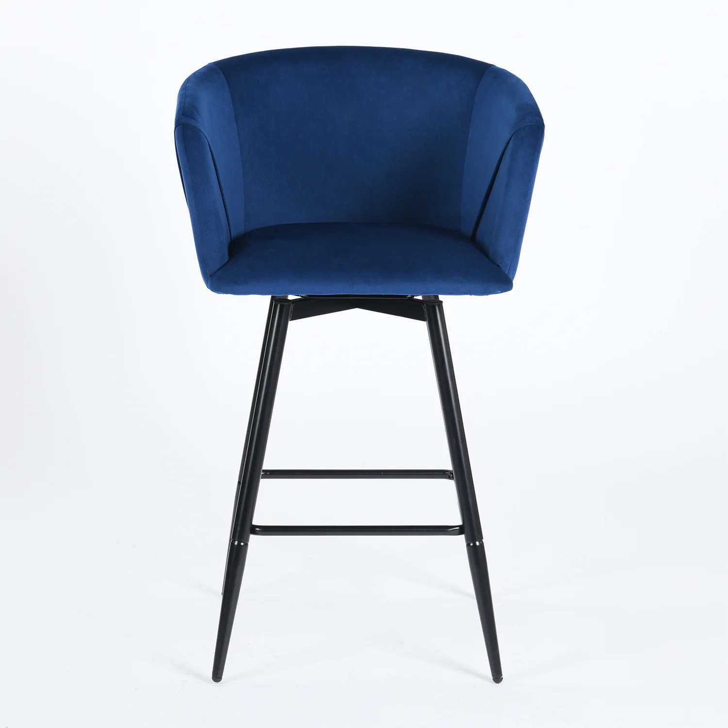Set of Two Blue And Black Velvet And Steel Low Back Bar Height Bar Chairs By Homeroots - Image 4