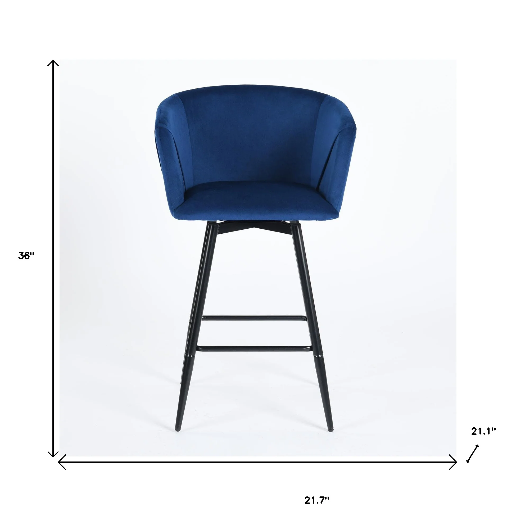 Set of Two Blue And Black Velvet And Steel Low Back Bar Height Bar Chairs By Homeroots - Image 7