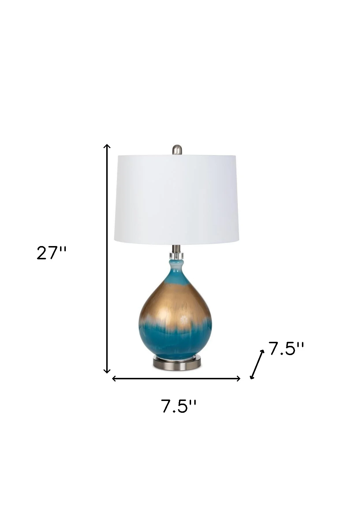 Set of Two Blue and Gold Ombre Glass Table Lamps With White Empire Shade By Homeroots - Image 4