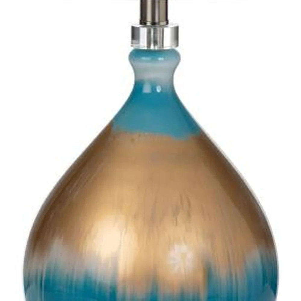 Set of Two Blue and Gold Ombre Glass Table Lamps With White Empire Shade By Homeroots - Image 5