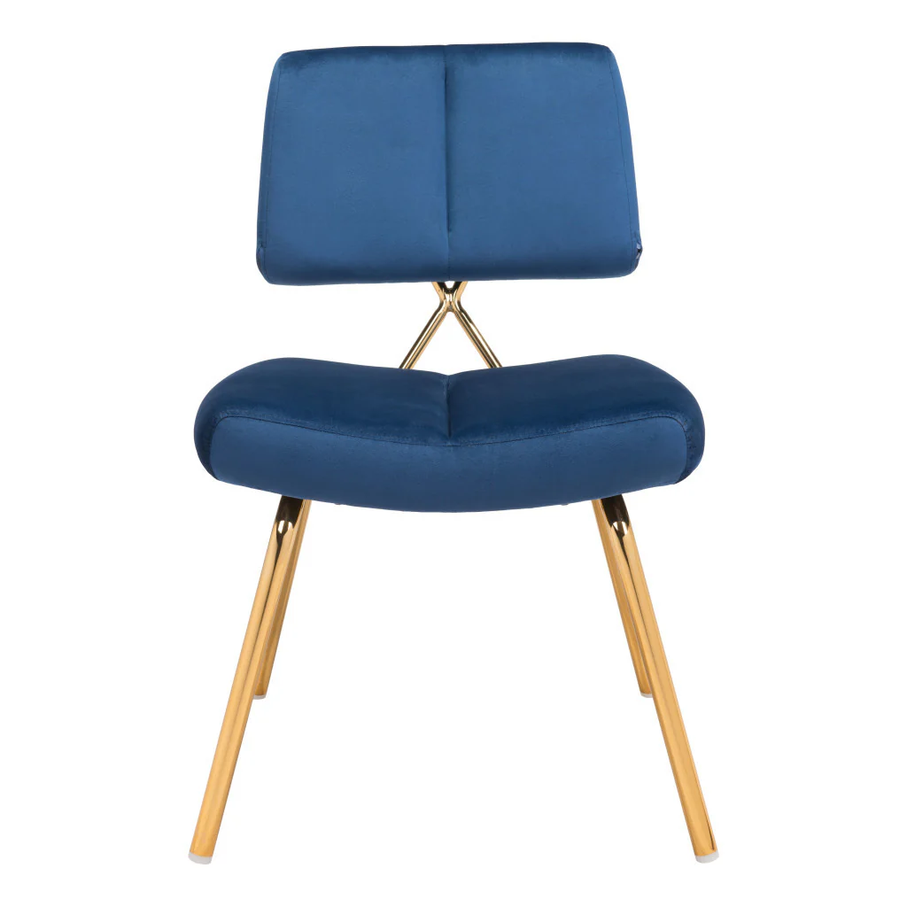 Set of Two Blue And Gold Upholstered Velvet Open Back Dining Side Chairs By Homeroots - Image 2