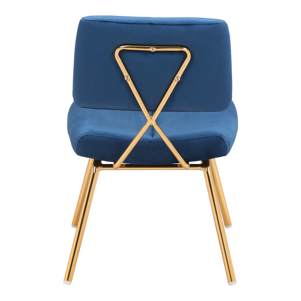 Set of Two Blue And Gold Upholstered Velvet Open Back Dining Side Chairs By Homeroots - Image 3