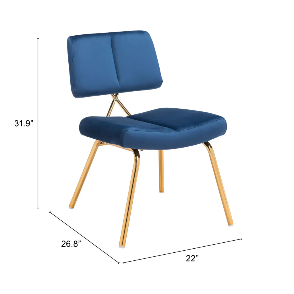 Set of Two Blue And Gold Upholstered Velvet Open Back Dining Side Chairs By Homeroots - Image 4