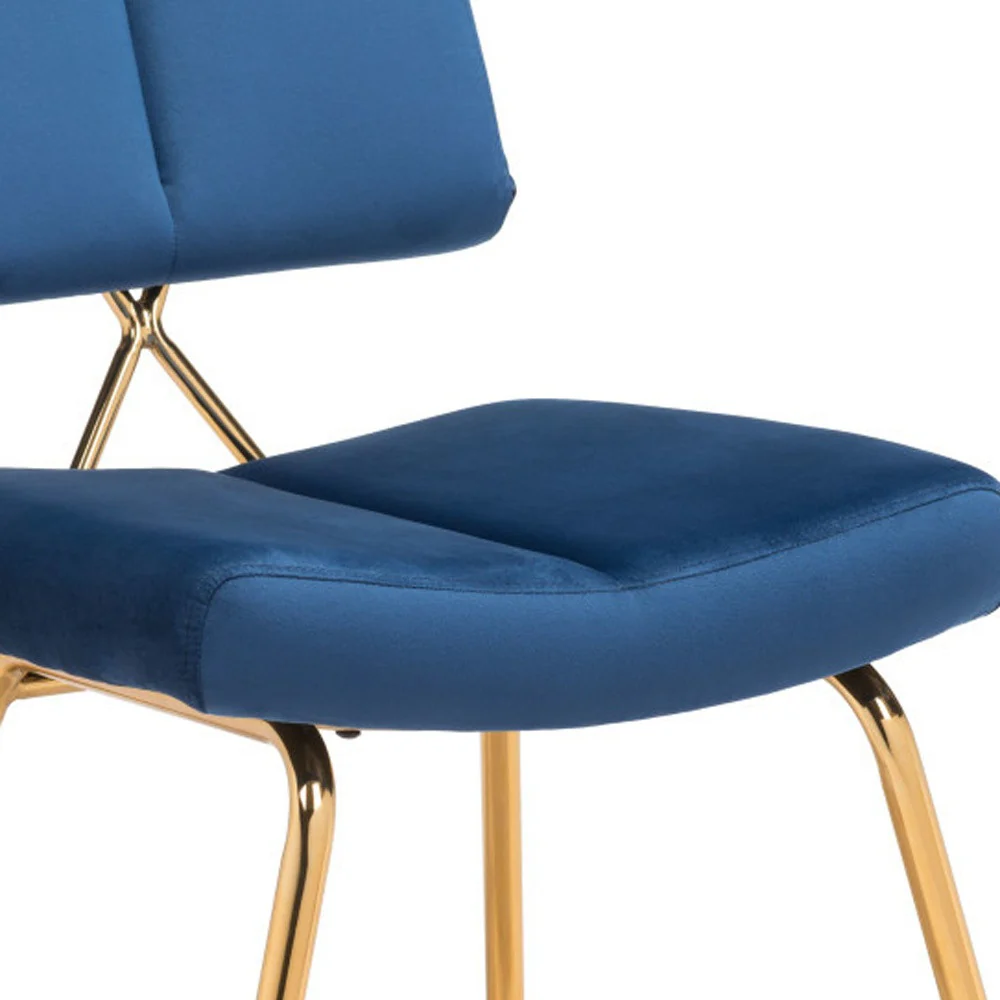 Set of Two Blue And Gold Upholstered Velvet Open Back Dining Side Chairs By Homeroots - Image 5