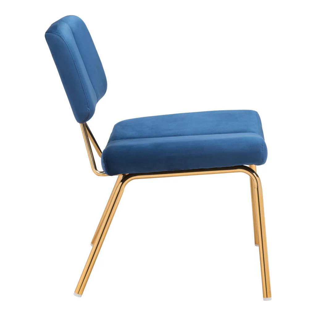 Set of Two Blue And Gold Upholstered Velvet Open Back Dining Side Chairs By Homeroots - Image 6