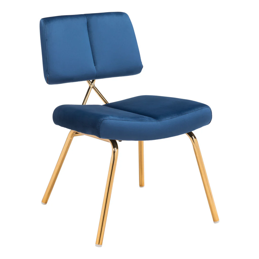 Set of Two Blue And Gold Upholstered Velvet Open Back Dining Side Chairs By Homeroots - Image 7
