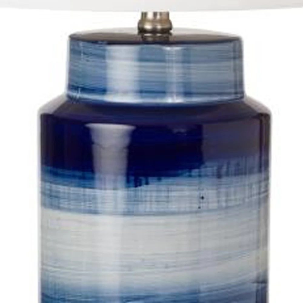 Set of Two Blue and White Ceramic Cylinder Table Lamps With White Drum Shade By Homeroots - Image 4