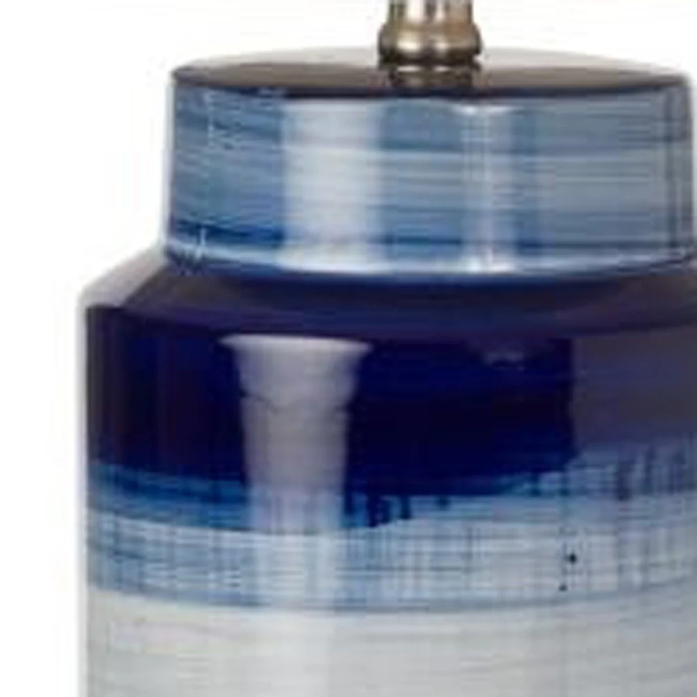 Set of Two Blue and White Ceramic Cylinder Table Lamps With White Drum Shade By Homeroots - Image 5
