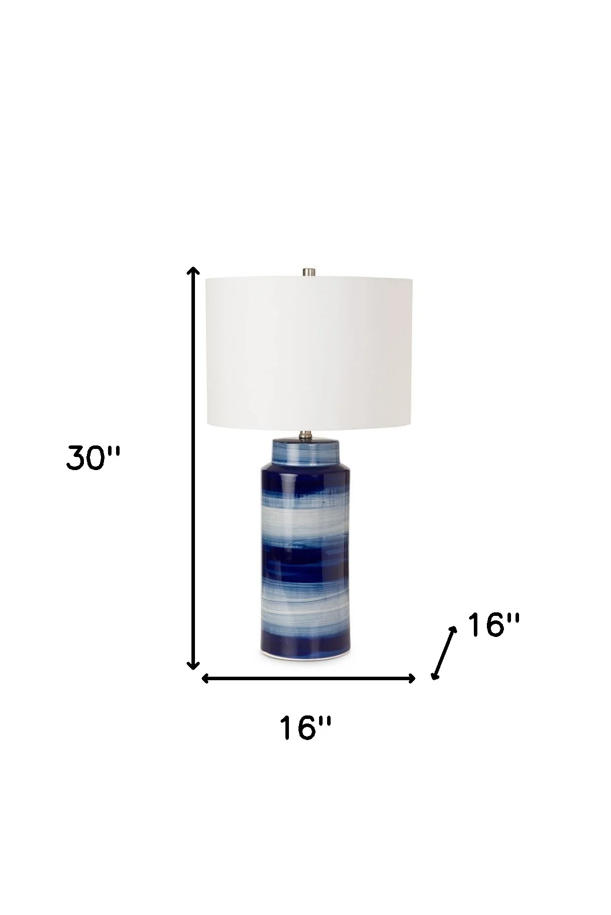 Set of Two Blue and White Ceramic Cylinder Table Lamps With White Drum Shade By Homeroots - Image 6