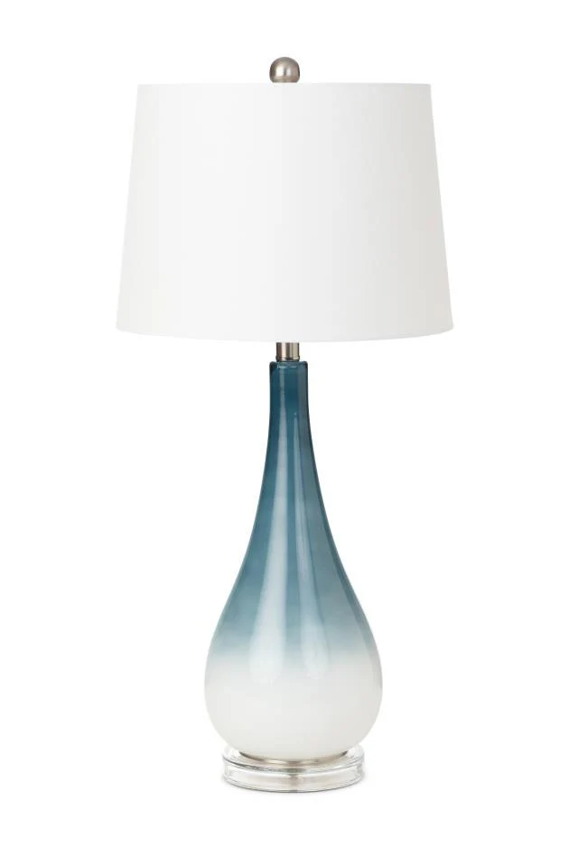 Set of Two Blue and White Glass Table Lamps With White Empire Shade By Homeroots - Image 2