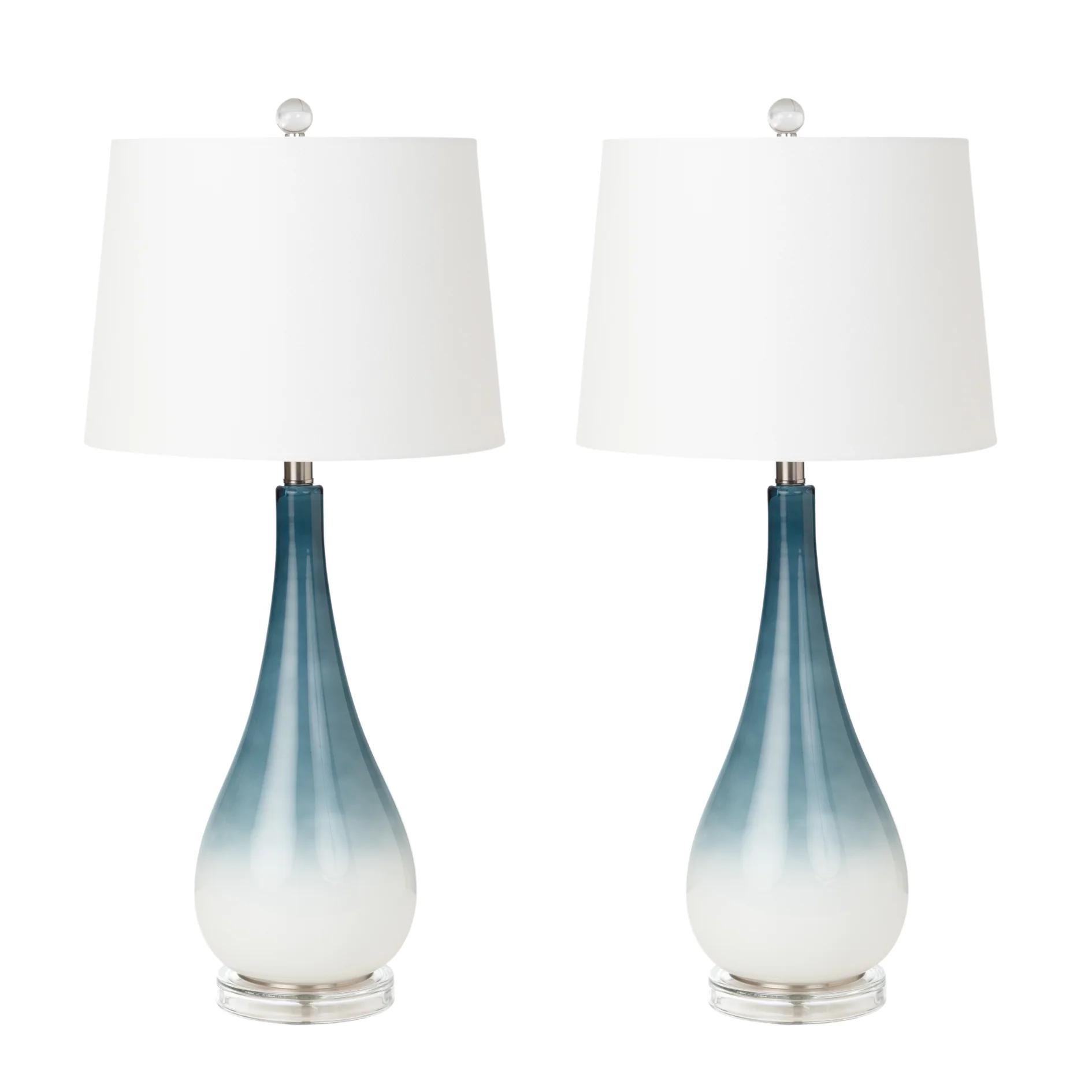 Set of Two Blue and White Glass Table Lamps With White Empire Shade By Homeroots - Image 4