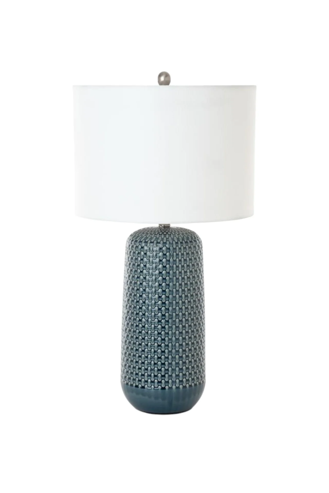 Set of Two Blue Ceramic Geometric Table Lamp With White Drum Shade By Homeroots - Image 2