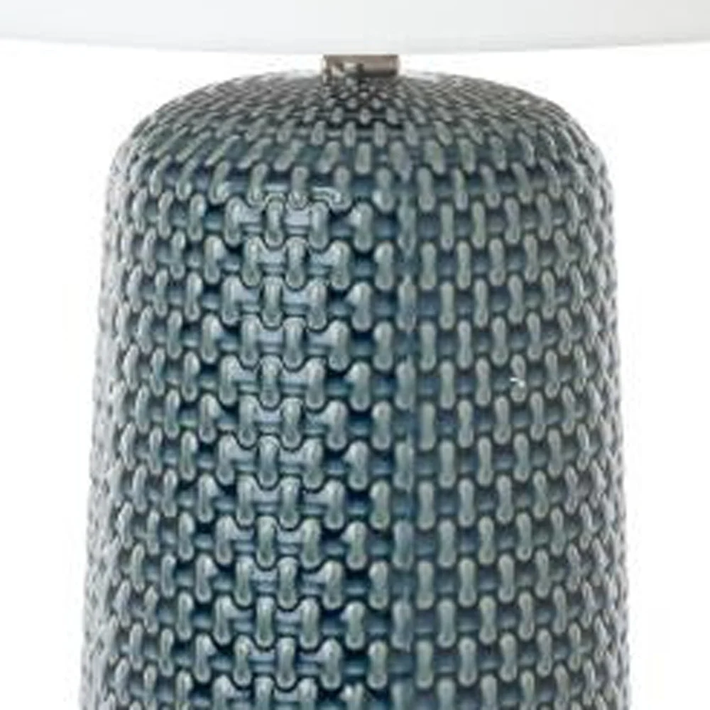 Set of Two Blue Ceramic Geometric Table Lamp With White Drum Shade By Homeroots - Image 4