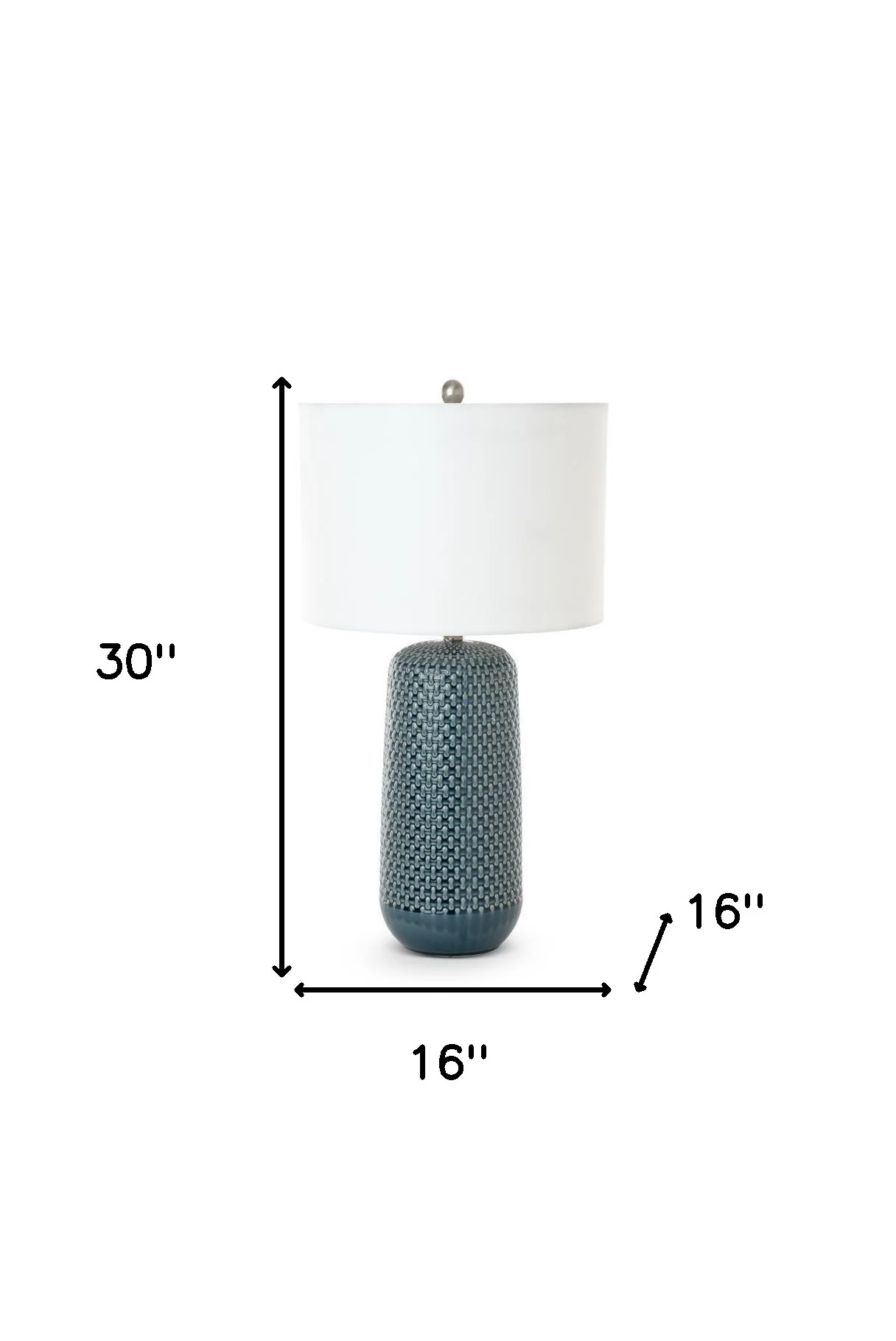 Set of Two Blue Ceramic Geometric Table Lamp With White Drum Shade By Homeroots - Image 5