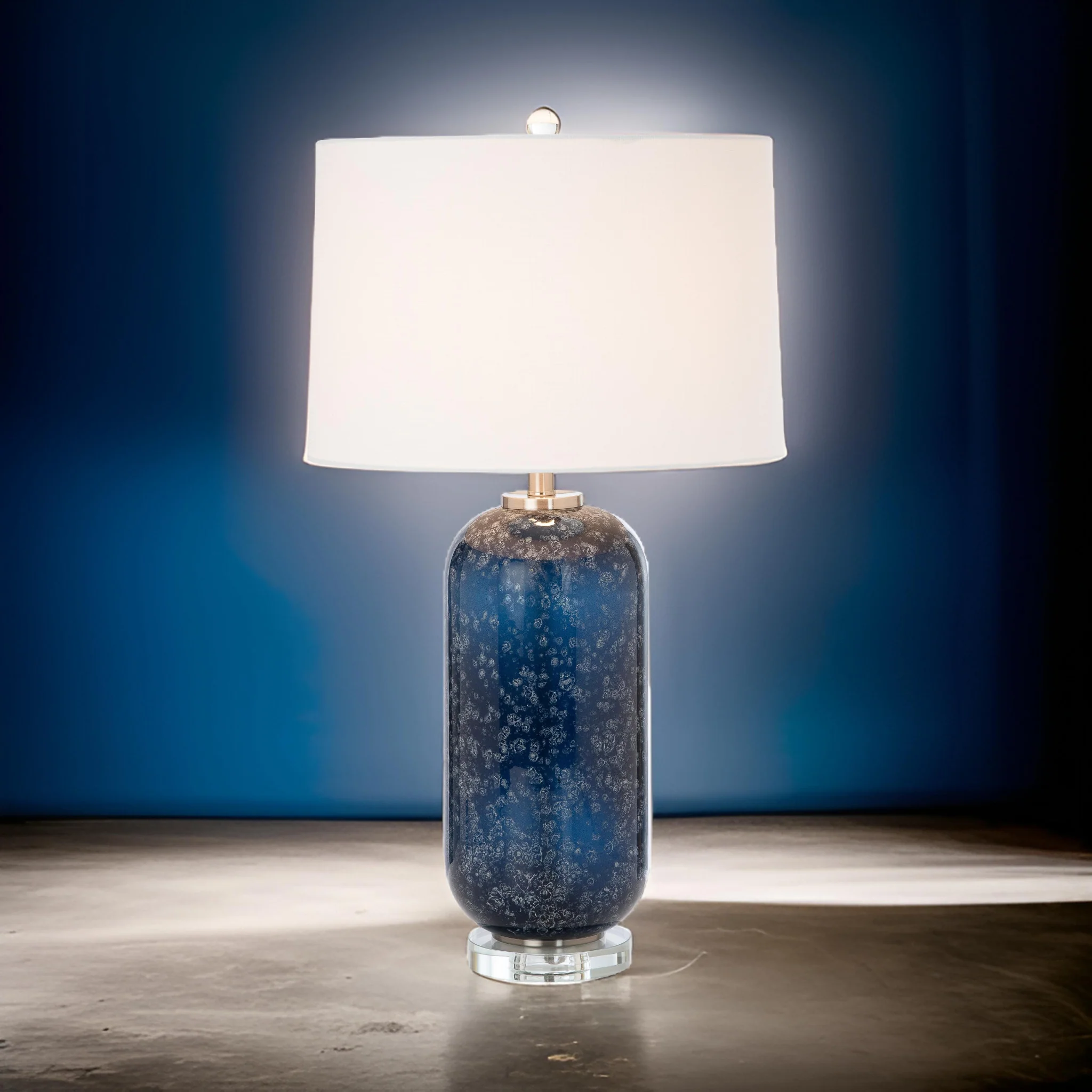 Set of Two Blue Crystal Table Lamp With White Drum Shade By Homeroots - Image 2