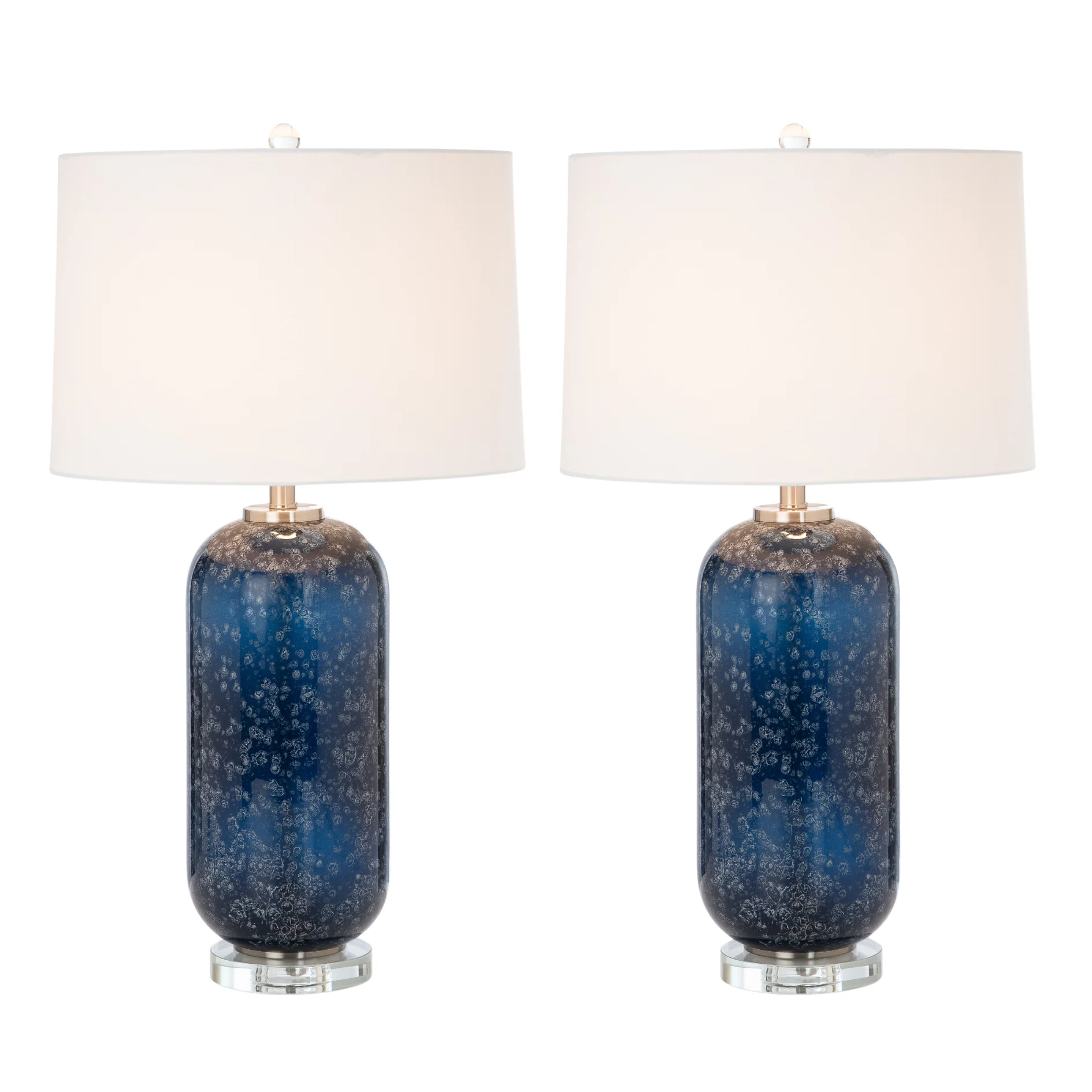 Set of Two Blue Crystal Table Lamp With White Drum Shade By Homeroots - Image 8