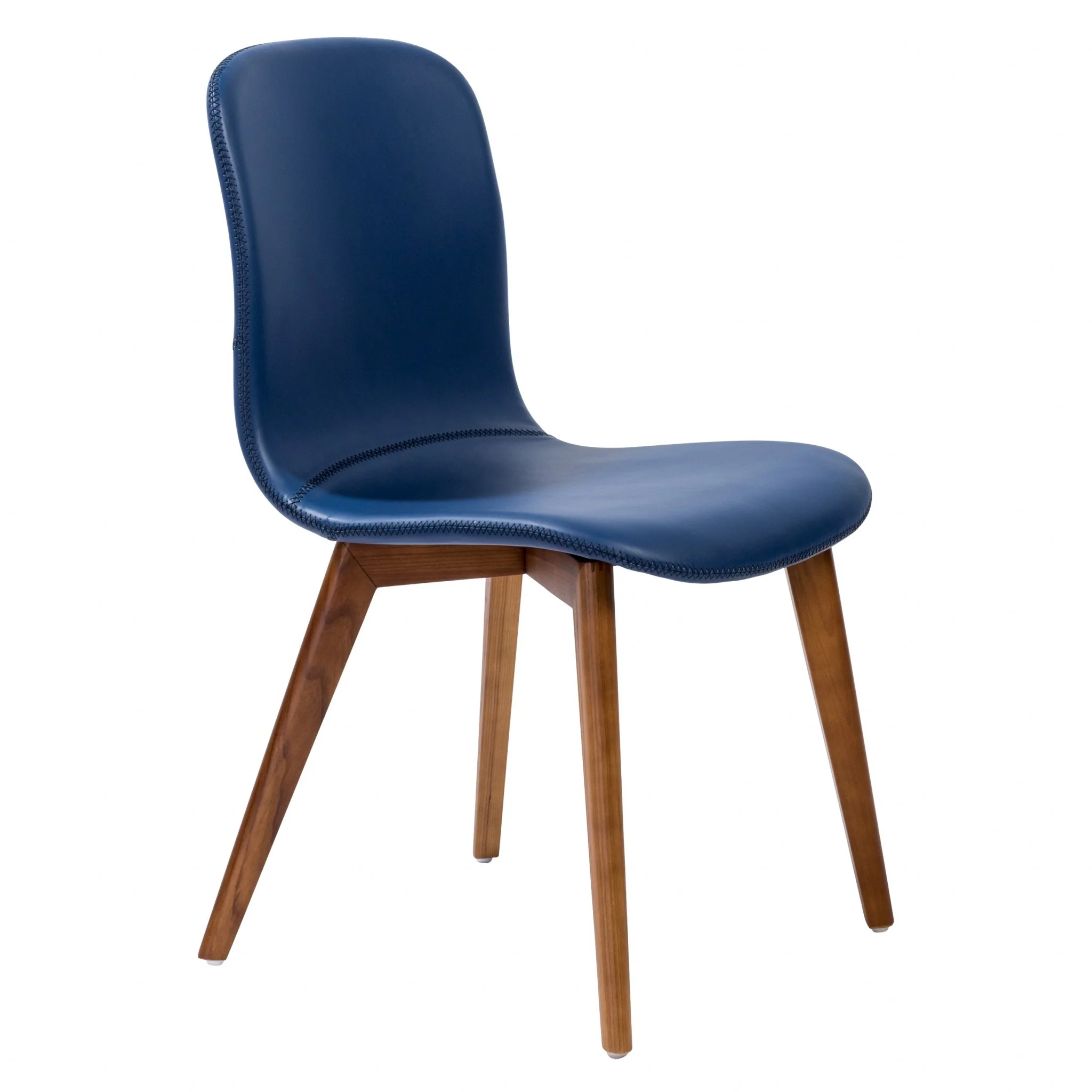 Set Of Two Blue Faux Leather And Walnut Dining Or Side Chairs By Homeroots - Image 2