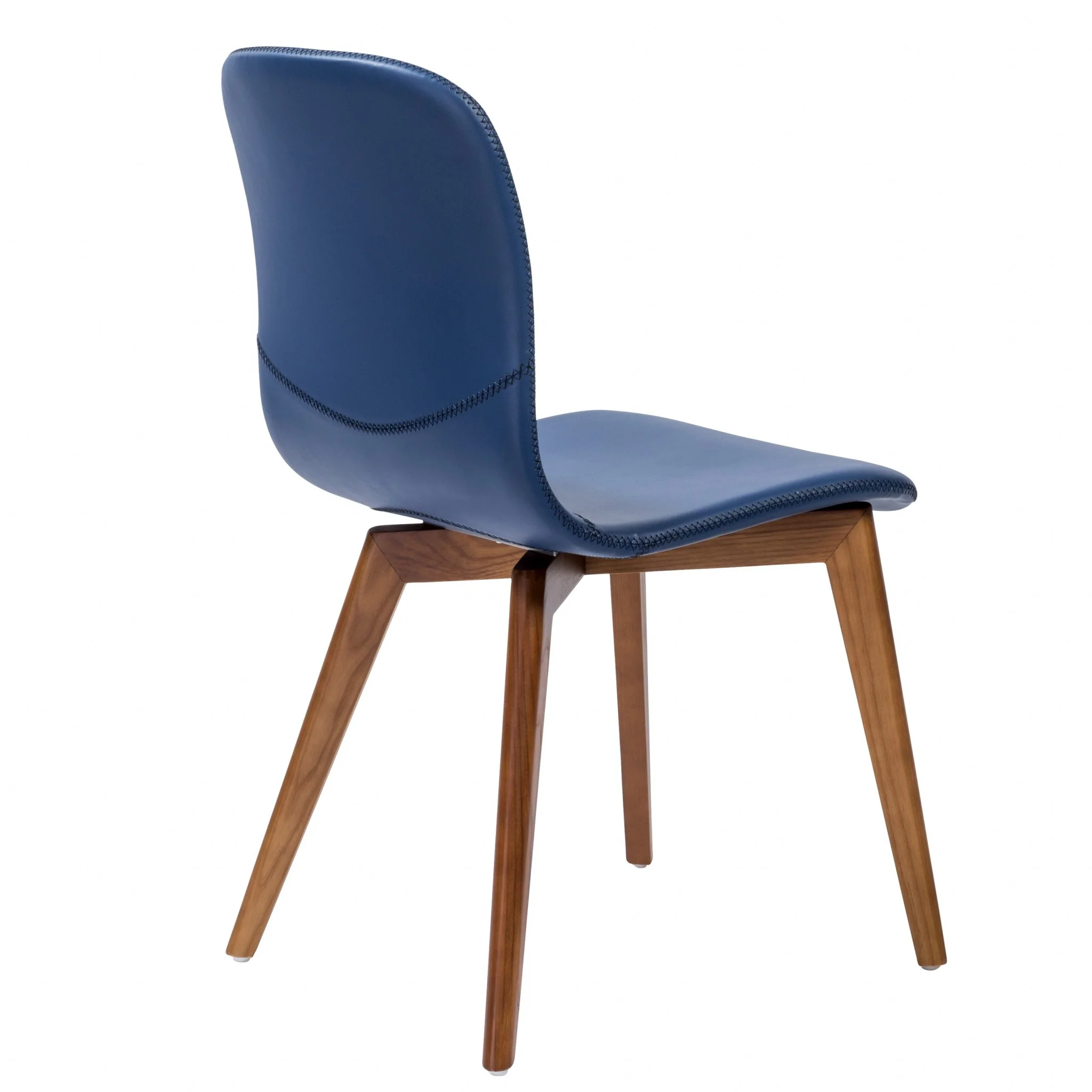 Set Of Two Blue Faux Leather And Walnut Dining Or Side Chairs By Homeroots - Image 4