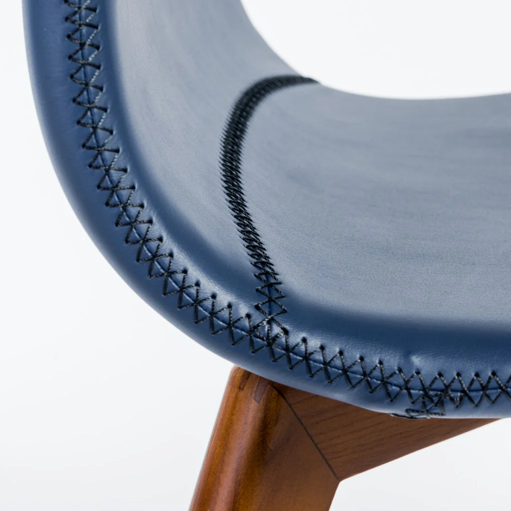 Set Of Two Blue Faux Leather And Walnut Dining Or Side Chairs By Homeroots - Image 8