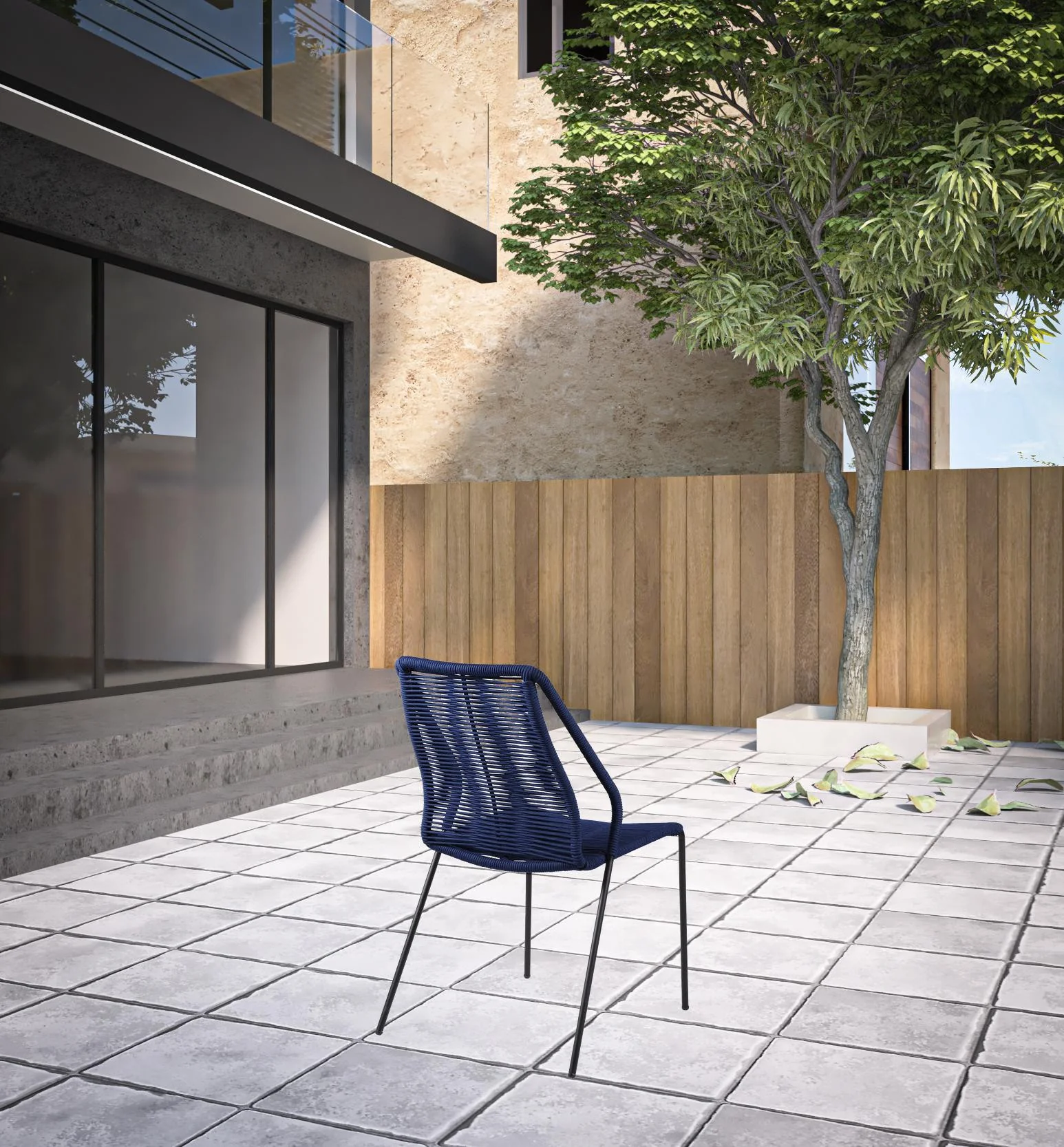 Set of Two Blue Metal Outdoor Dining Chair By Homeroots - Image 2