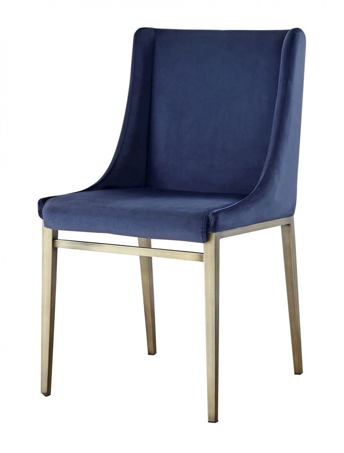 Set of Two Blue Velvet Antique Brass Contemporary Dining Chairs By Homeroots - Image 2