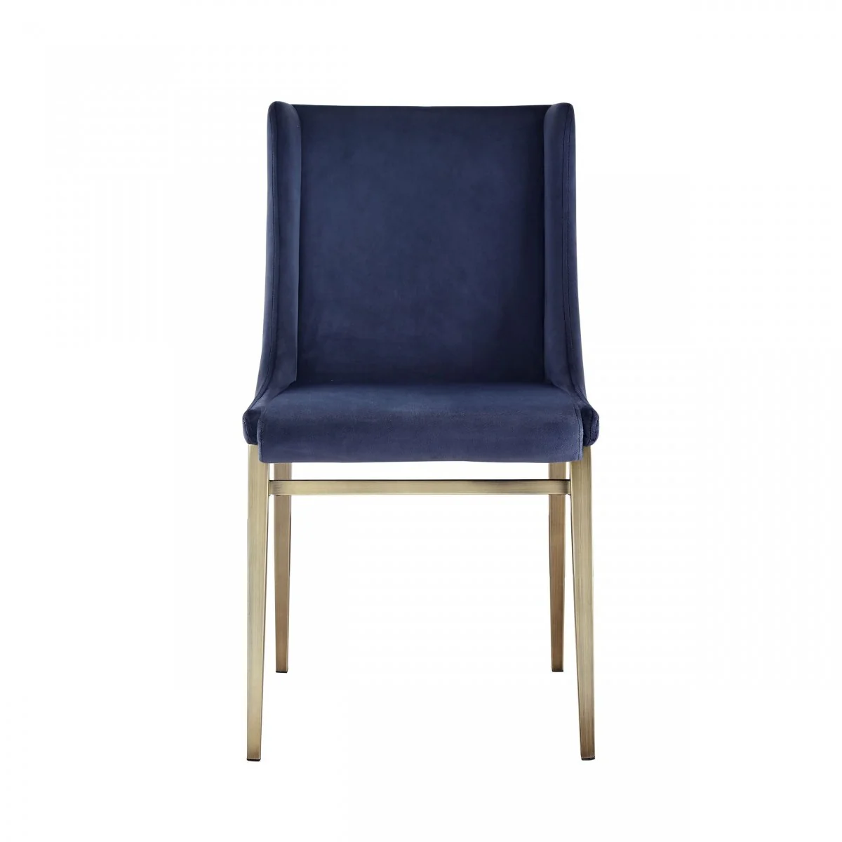 Set of Two Blue Velvet Antique Brass Contemporary Dining Chairs By Homeroots - Image 3
