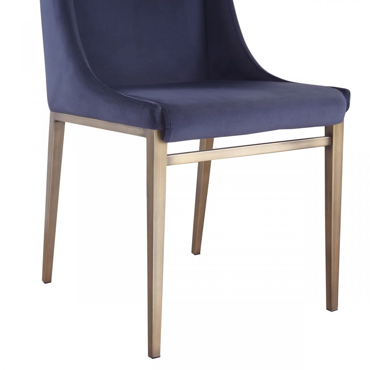 Set of Two Blue Velvet Antique Brass Contemporary Dining Chairs By Homeroots - Image 5